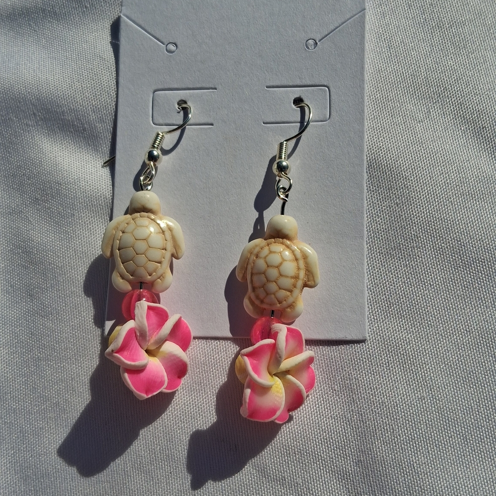 Turtle and Flower Earrings